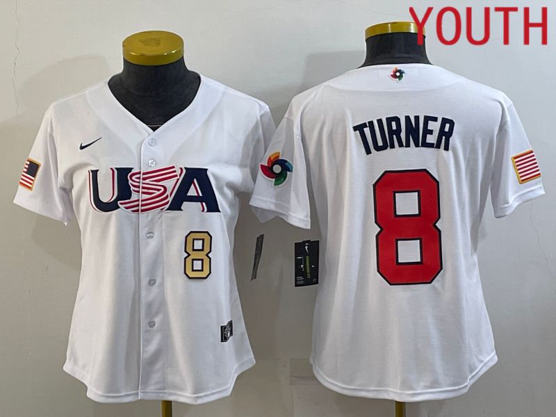 Youth 2023 World Cub USA #8 Turner White MLB Jersey5->youth mlb jersey->Youth Jersey